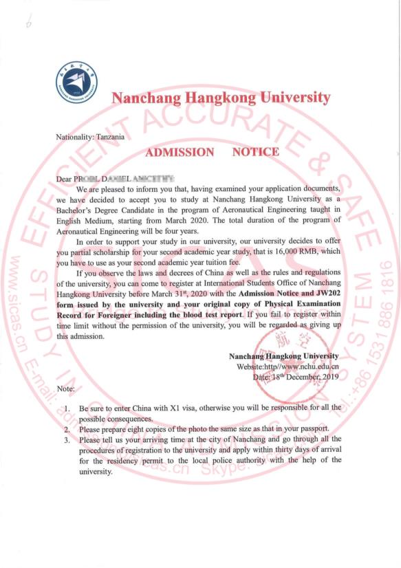 NCHU-Admission Letter-2020 PDA